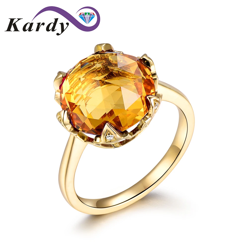 Rare 7.8ct Natural Citrine Ring with South Africa Diamonds Gemstone 14K Solid Yellow Gold Engagement Anniversary Ring