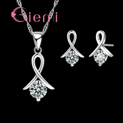 Plata de Ley 925 auténtica, collar de circonia cúbica de alta calidad, pendientes, colgante, conjunto de joyería de cristal para mujer