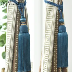 QGVLish 2Pcs/Pair Curtain Brush Tiebacks Tassel Fringe Hanging Belt Balls Curtain Accessories Holderback Tie Backs Lashing Bind