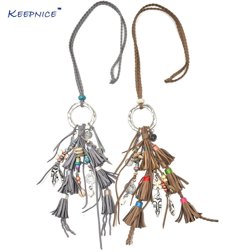 

New Handmade Bohemia Jewelry Leather Tassel Pendents Unique Boho Long Necklaces Leather Woven Chain Necklce