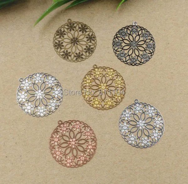 

25mm Multi-color Plated Brass Metal Blank Filigree Circle Flower with a Loop Links Wraps Connectors DIY Jewelry Findings