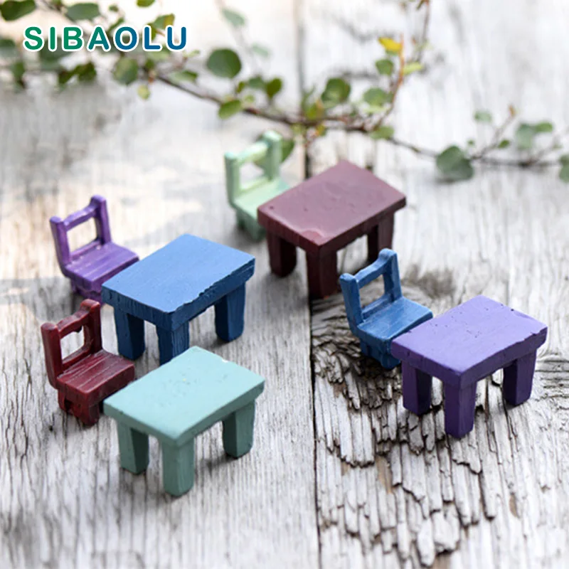 Mini resin craft Artificail Square Desk Chair figurine home decor miniature fairy garden decoration accessories Building statue