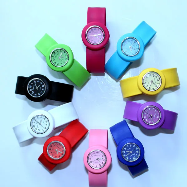 10PCS/Lot Mixed Color Wholesale Ladies Women Boy Girl Kids Slap Jelly Candy Watch Quartz Dress Wristwatch Children Watches Baby