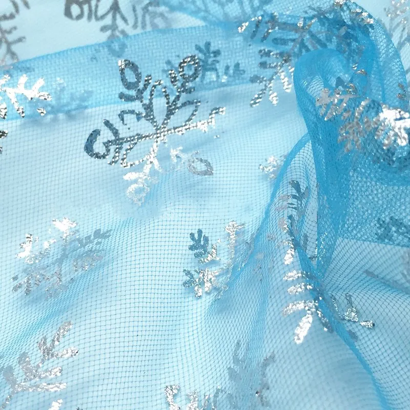 1 Yards Blue Snowflake Organza Sequin Fabric DIY Baby shower Skirt Sewing Princess Dress Doll Clothing Wedding Party Decor Cloth