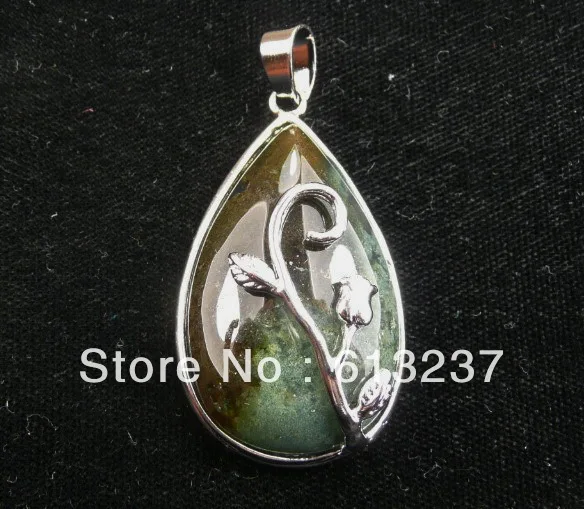 HOT!hot free Shipping new Fashion diy 5pcs moss carnelian agat stone teardrop pendant 36x27mm AAA MY4679