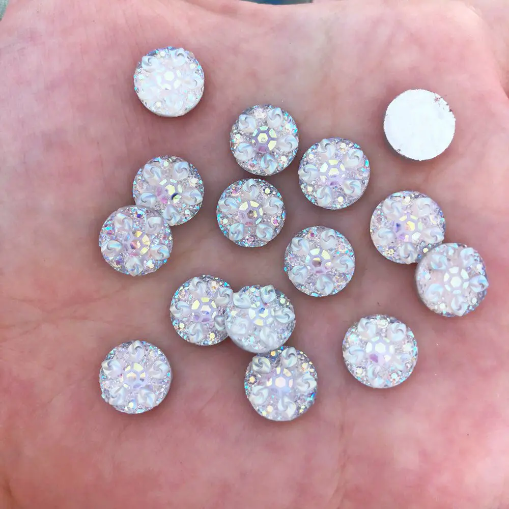 New 50pcs 10mm Resin Round 3D Flower Flatback Rhinestone Wedding Buttons DIY R432