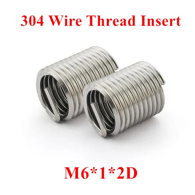 100pcs M6*1*2D M6 Wire Thread Insert 304 Stainless steel m6 Screw Bushing, m6*2D Wire Screw Sleeve Thread Repair Insert