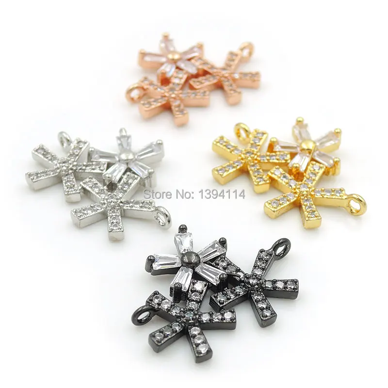 20*16*2mm Micro Pave Clear CZ Combination Connector Of 3 Snowflakes Fit For Women As DIY Bracelets Accessory