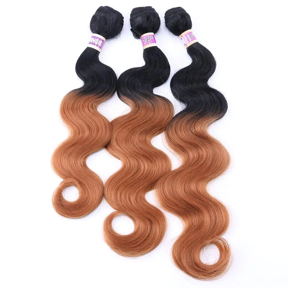 ANGIE Ombre Black to Burgundy Body Wave Hair Bundles High Temperature Synthetic Hair Extensions for Black Women