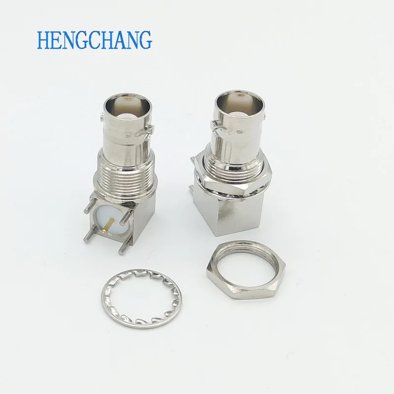 10 Pcs 5 Pole Right Angle BNC Female Socket With Nut Bulkhead Connector for PCB Board