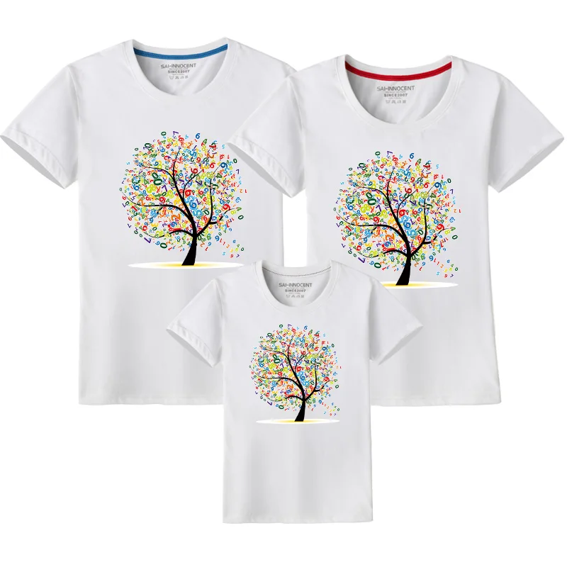 1pcs Number Tree Summer Family Matching T-shirts Father Mother Son Daughter Tops Tees Couple Cotton Clothing