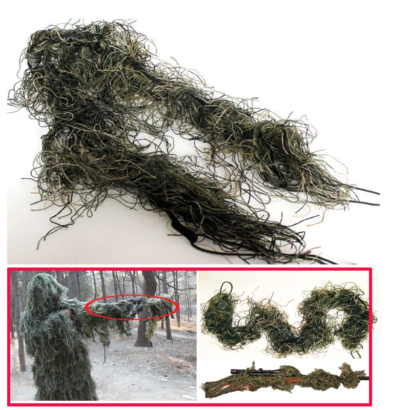 Outdooor Jungle Desert color Grass style Hunting Wrap Rope Ghillie Suits Stuff Cover For Camouflage Hunt Clothing Parts Elastic