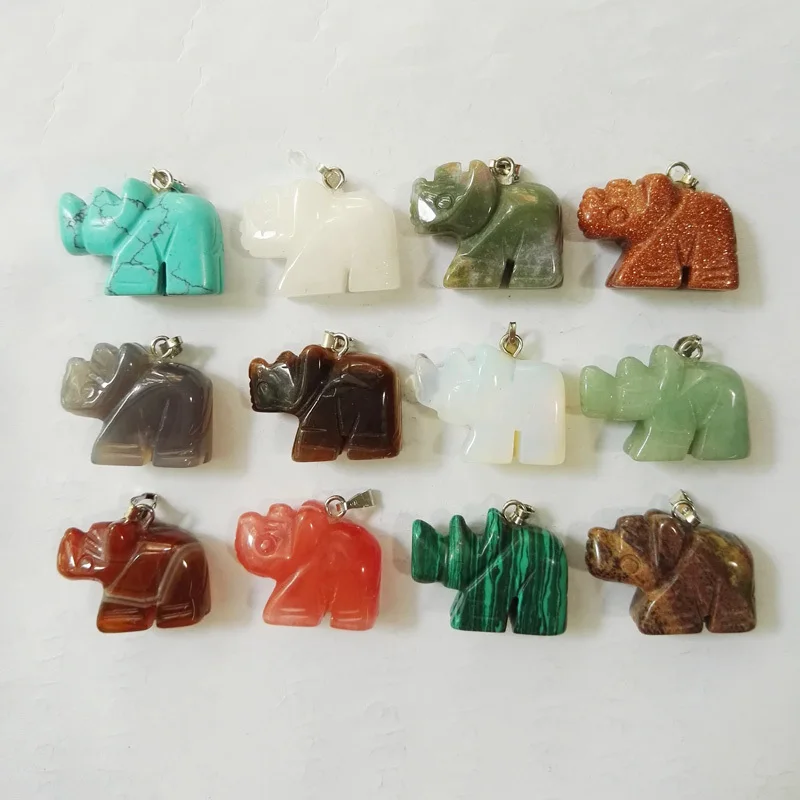 Rhino natural stone pendants mixed animal Rhinoceros pendant for jewelry making Necklaces 12pcs/lot free shipping wholesale