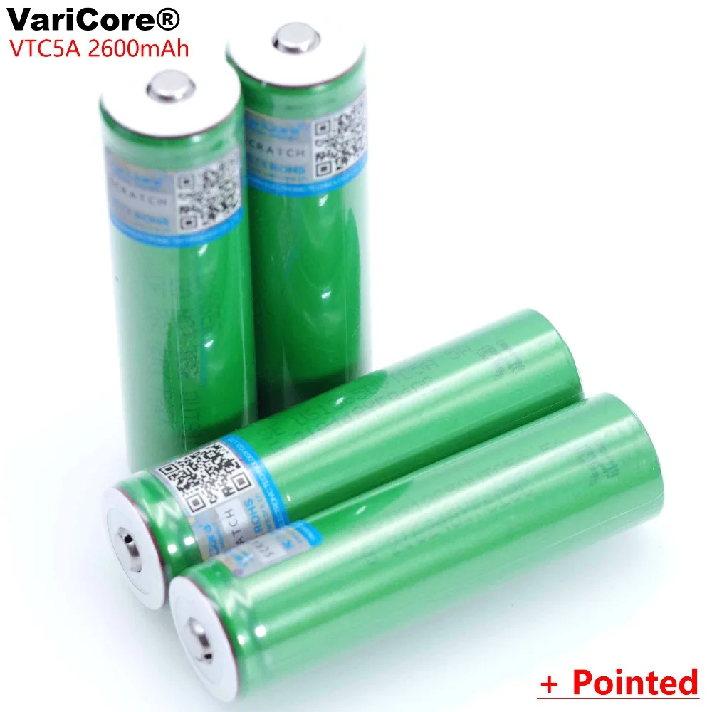 4pcs/lot VariCore VTC5A 2600mAh 3.6V 18650 Lithium Battery 30A Discharge for Sony US18650VTC5 batteries +Pointed