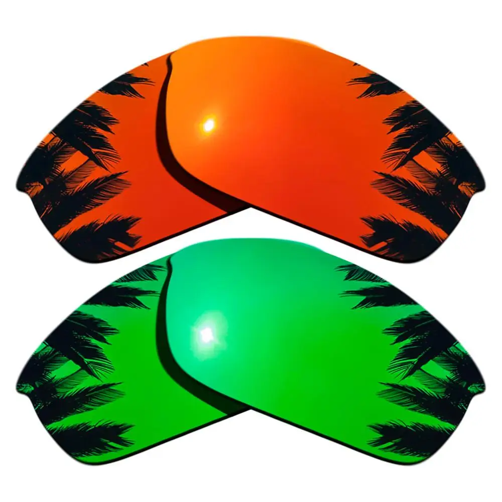 Orange Red Mirrored & Green Mirrored Polarized Replacement Lenses for-Oakley Flak Jacket Frame 100% UVA & UVB