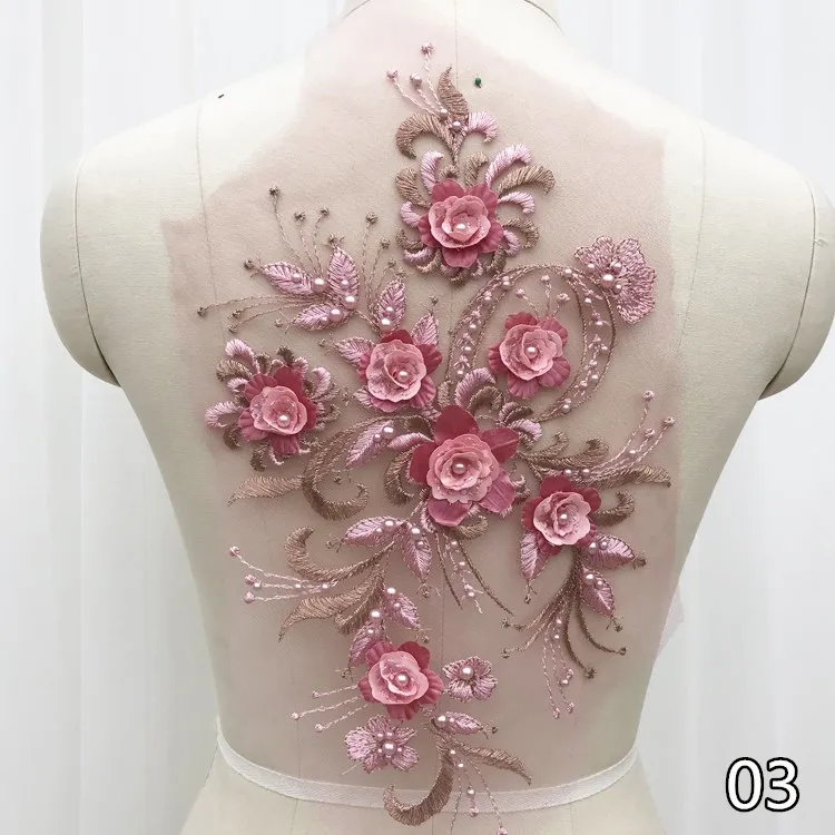 2 Stück/Set Neue Mode Stickerei Perlen Pailletten Spitzenblume, Kinderkleid, Kostüm, DIY Spitzenzubehör 36*21cm RS1868 – Detail 7