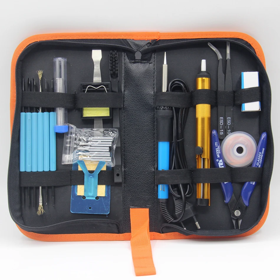 

60W Electric Adjustable Temperature Welding Solder Soldering Iron Welding Tool with Iron Tips Tweezers rosin Toolkit