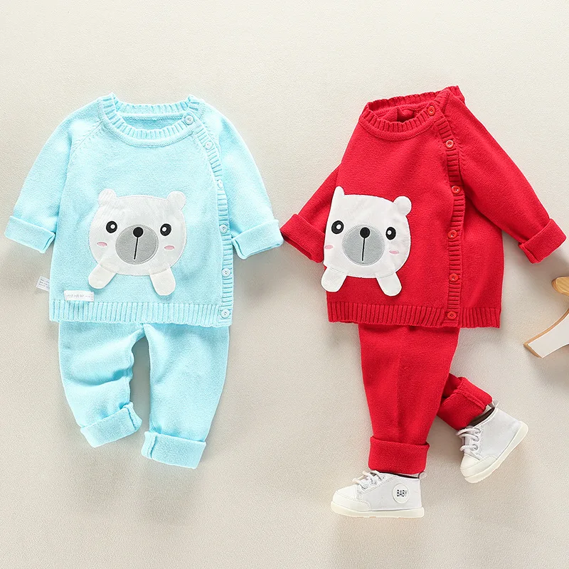 Infant Baby Clothing Knitting Sweater Set Child Outerwear For Spring Autumn 2021 New Toddler O-Neck Flower Animal Suits