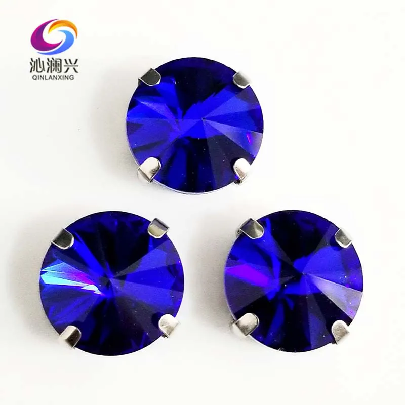 Round Shape Royal Blue Glass Crystal Loose Rhinestones, Silver Bottom Sew on Stones, Diy Clothing Sewing Accessories, WXZ11