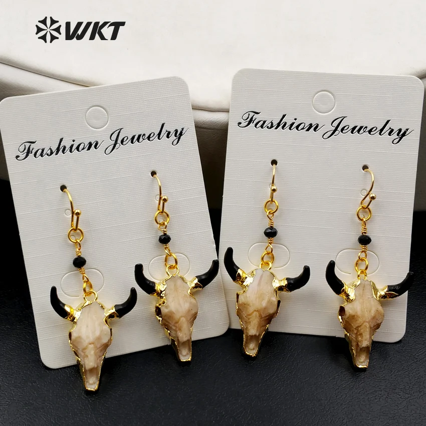 

WT-E358 WKT Jewelry Wholesale Custom Resin Cattle Earring Individuality Style Gold Eletroplated Eardrop For Fashion Jewelry