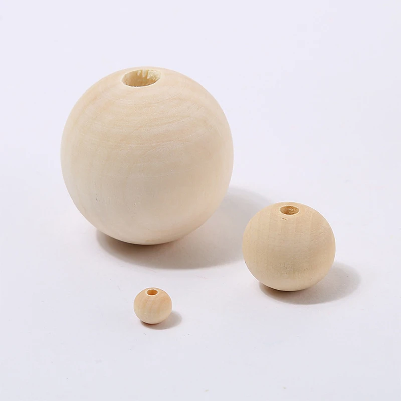 Straight Hole Round Wood Beads Natural Color Eco-Friendly Spacer Beads DIY Making Crafts Jewelry Accessories Dia 8-30mm