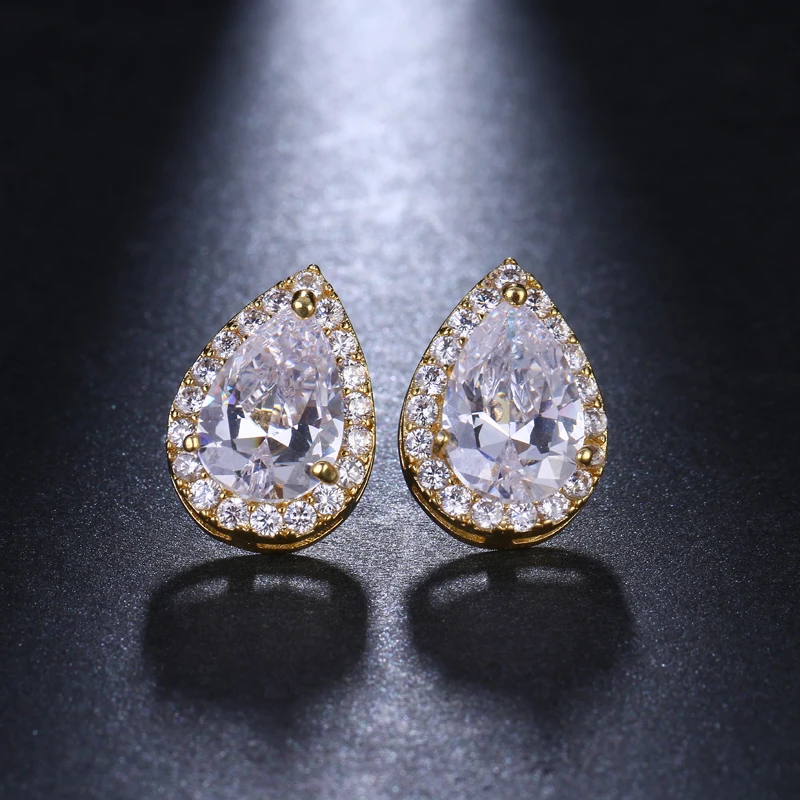 Emmaya Champagne and White Water Drop Cubic Zircon Stud Earrings Fashion Crystal Bridal Wedding Jewelry for Women Gift