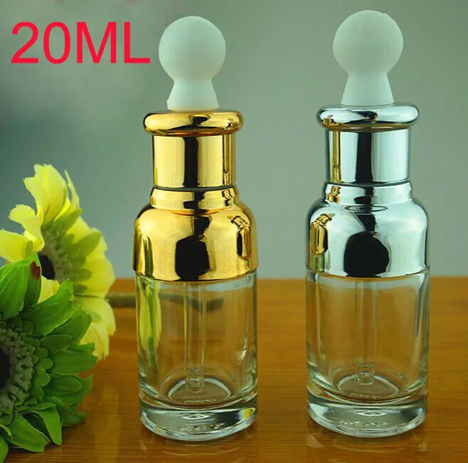 

100pcs 20ml Silver and golden essential oil glass dropper bottle with UV plastic cap,glass dropper 20ml packaging wholesale