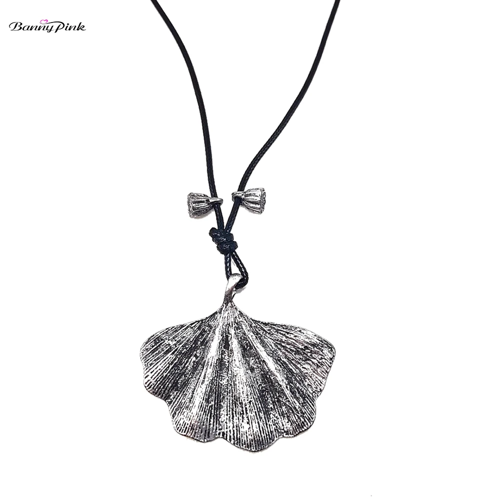 Banng Pink Ethnic Alloy lotus Pendant Necklace For Women Handmade Big Leaf Fruit Dangle Necklace Long Black Sweater Necklace