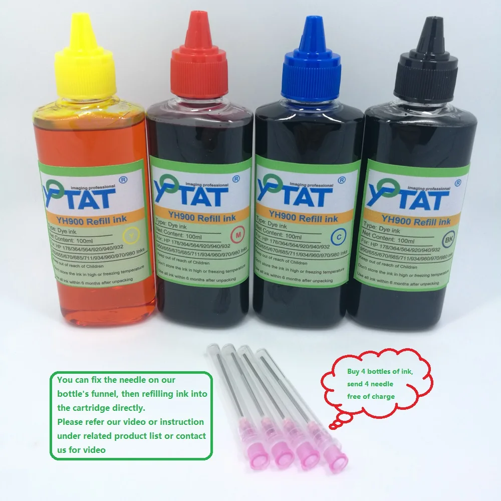 

4*100ML Bottle Dye Ink for HP 564 364 178 862 920 685 655 670 940 88 934 950 932 711 970