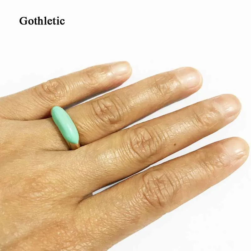 Gothletic Green Enamel Engagement Rings for Women Gold-color Metal Fingure Ring Fashion Summer Jewelry for Party Girls Gift