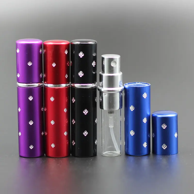 25pcs/Lot 10ml Wholesale Pump Atomizing Spray Perfume Bottle Empty Aluminium Dot Anodized Compact Travel Glass Refillable Bottle