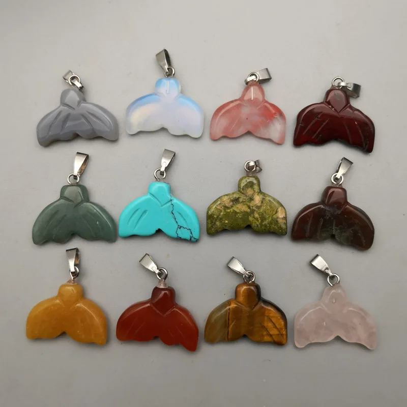 fashion Whale Tail Natural stone pendants Necklace for Jewelry making Animal Accessories  12pcs/lot diy gift Wholesale