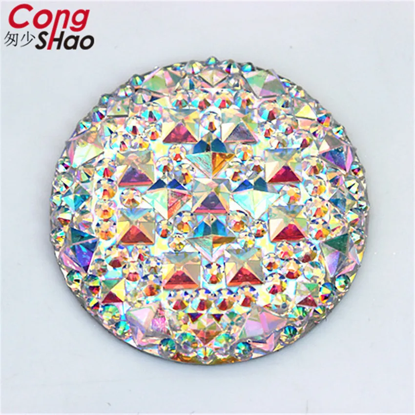 Superior Quality 35mm Super large Round Stones And Crystals AB Flat back Resin Rhinestone Wedding Dress Decorations Beads ZZ242