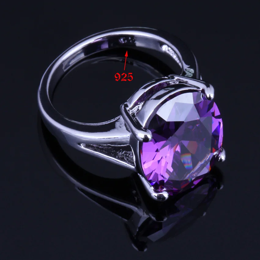 Ravishing Pigeon Egg Purple Cubic Zirconia Silver Plated Ring V0072