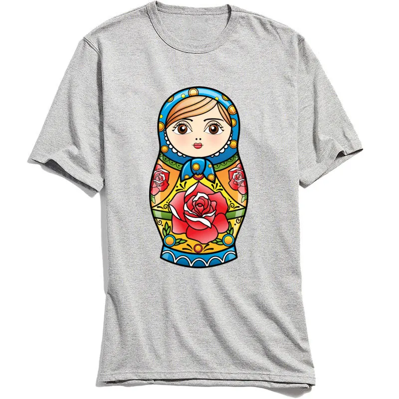 Kawaii T-shirt Printed Men T Shirts RUSSIAN NESTING DOLL Custom Gift Tshirt Matryoshka Cartoon Tops Tees Summer Clothes Cute