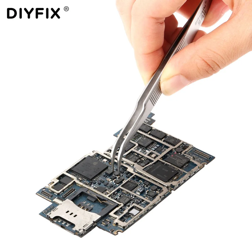 DIYFIX Chính Xác Điện Tử Nhíp Chống Tĩnh Điện Cong Thẳng Đầu Không Kìm Cộng Lực Sửa Chữa Điện Thoại Cầm Tay Bộ