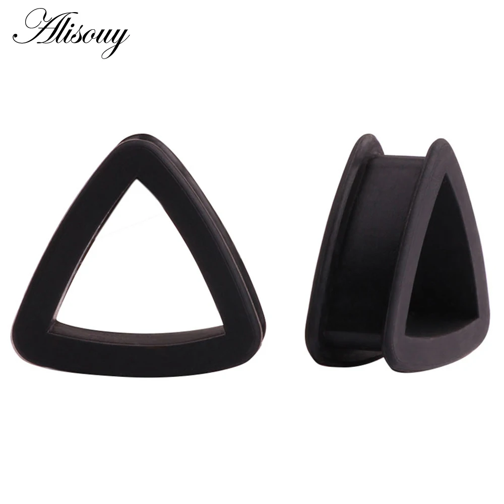 Alisouy 1 pair Ear plugs Triangle Thin Silicone Flexible Body piercing Jewelry Tunnel Plugs Ear Tunnels Hollow Ear stretcher