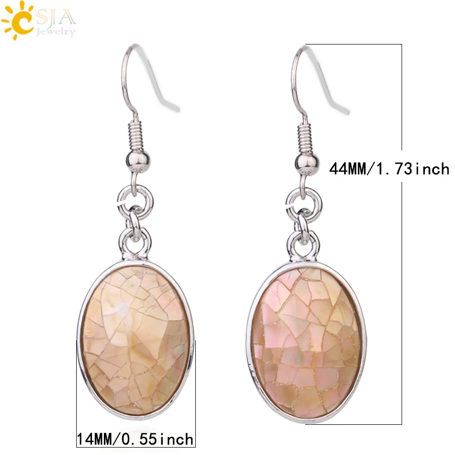 CSJA Natural Seashell Earrings Pink White Abalone Shell Egg Shape Dangle Drop Earring for Women Casual Beach Summer Jewelry F981 image 6