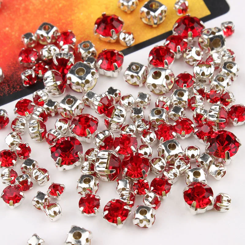 Mixed size sewn rhinestone 24 colors and silver claw glass stone crystal for DIY decoration shoes and hats luggage decoration