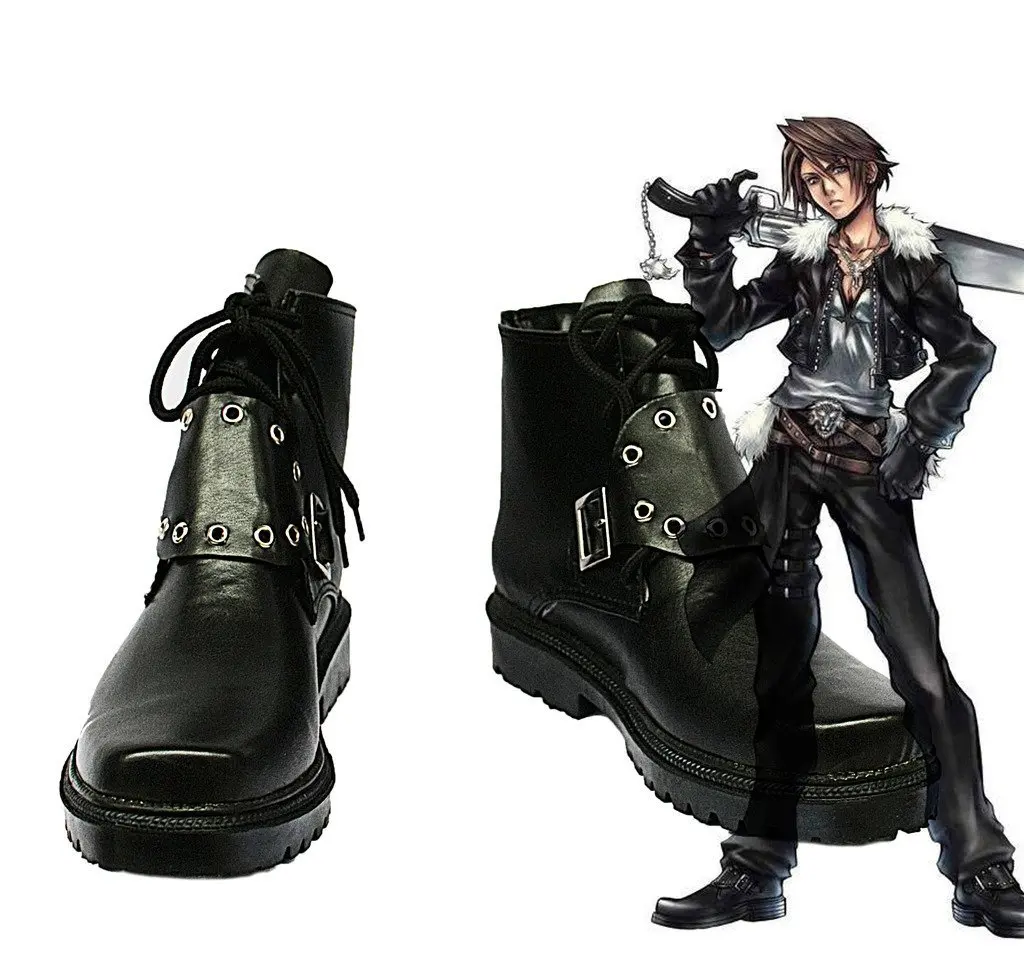 Cosplay FF8 Squall Leonhart Boot Cosplay Final Fantasy VIII Squall Leonhart Sepatu Hitam Buatan Khusus