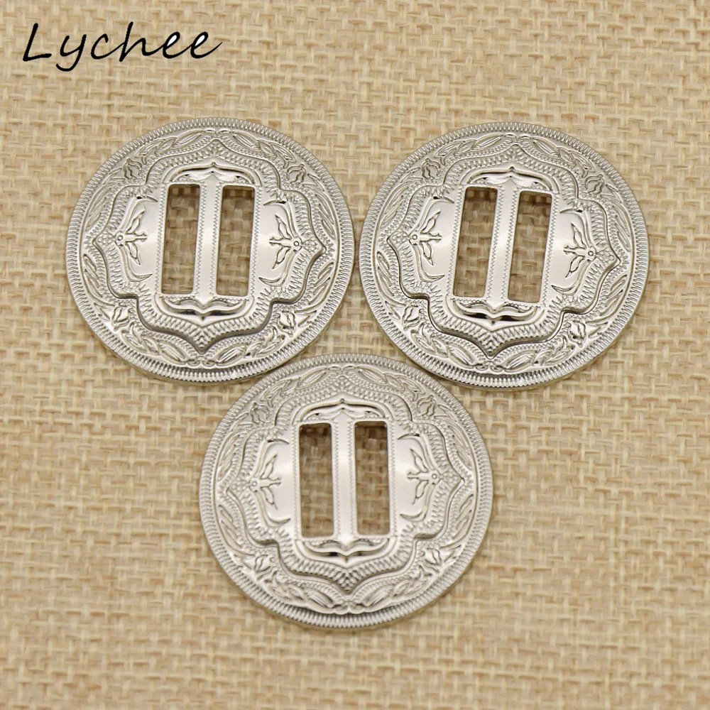 Lychee 3pcs Metal Round Western Slotted Conchos With Slots Buttons For Clothes DIY Sewing Decor Garment Accessories