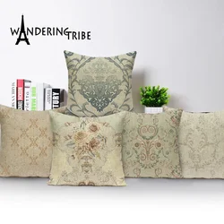 Nordic Decoration Home Blue Yellow Cushion Cover Flower Floral Living Room Cushions Custom Quality Flax Pillow Case 45 * 45
