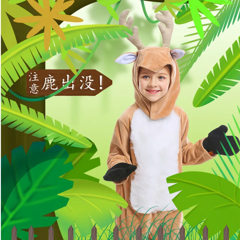 Children Deer Cosplay Halloween Fawn Costume Kids Winter Animal Pajamas Stage Play Christmas Carnival Purim Party Dress