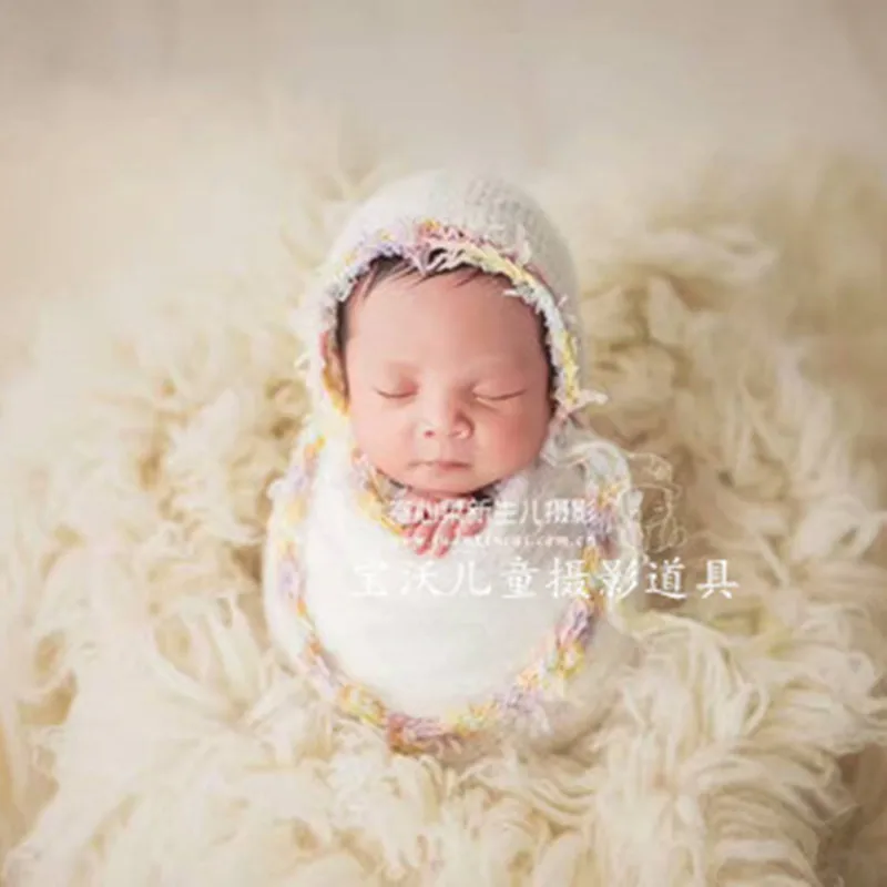 

Newborn Wrap Full Set Knit Mohair Lace Hat And Wrap Sets Baby Fluffy Soft Bonnet Photography props Hand Knitted Sweater Wrap