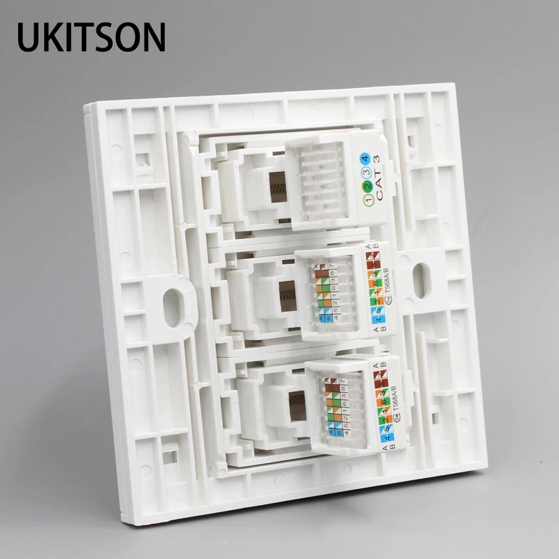 CAT3 RJ11 Phone Socket Dual Network Port CAT5E RJ45 Lan Wall Outlet 86x86mm With Slide Cover