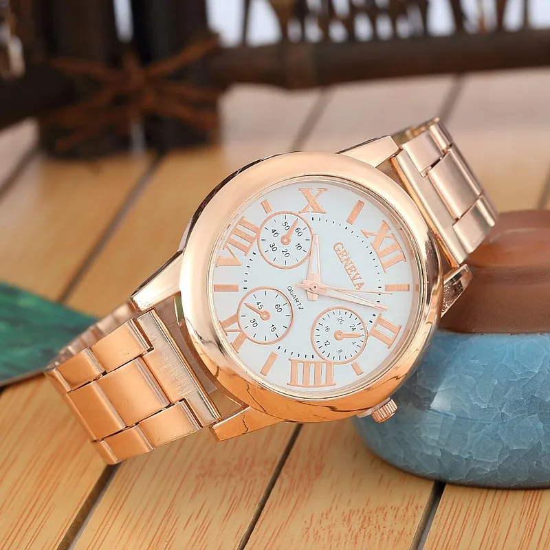 Geneva Fashion Luxury Women Watches Rose Gold Watches Women Stainless Steel Quartz Watch Montre Femme Bayan Kol Saat Reloj Mujer