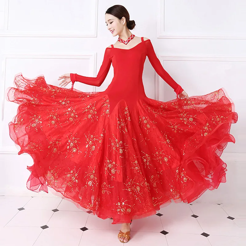 Standard Ballroom Dance Dress Women Tango Flamenco Waltz Dancing Skirt Lady's Long Sleeve Ballroom Competition Dresses