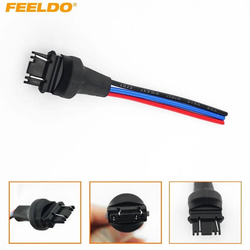 

FEELDO 10Pcs Car 3157/3057/3155/3357/3457/3757/4057/4157/W2.5X16Q Lamp Bulb Male Jack Plug Connector With Wire #FD-3926