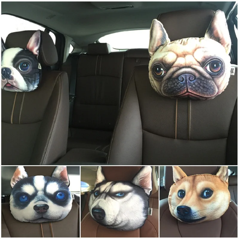 New Car Headrest 3D Cartoon Cute Dog Head Nap Pillow Cushion And Pillow Waist Pillow With Core+Activated Carbon Cushions