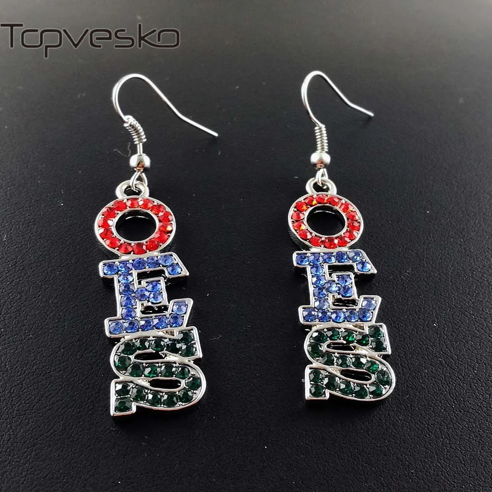 Sorority Fraternity Red Royal Green Crystal Rhinestone order of the eastern star  Earrings OES Dangle earrring Jewelry